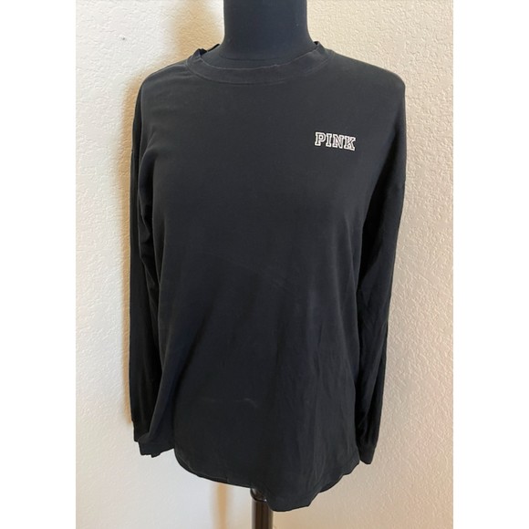 PINK Victoria's Secret-Black Long Sleeve T Shirt Bling Rhinestones-Sz S - Picture 2 of 11